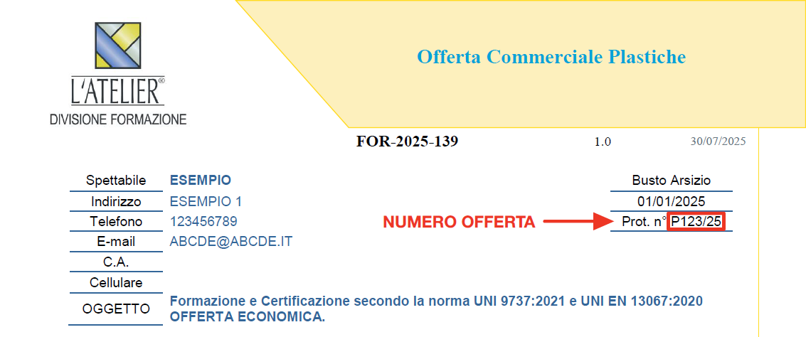 esempio offerta